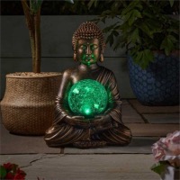 Bouddha lumineux solaire décoratif blanc chaud avec sphère craquelée            