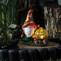 Nain de jardin solaire Sorcier des Forêts avec globe verre craquelée multicolore