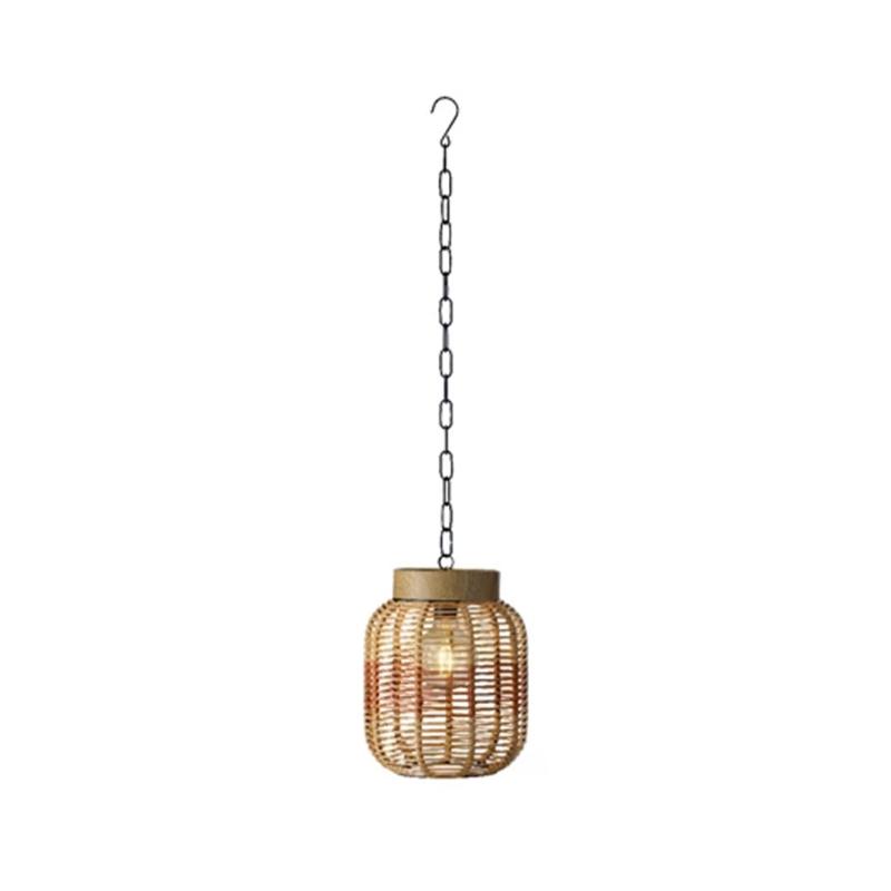 Suspension solaire résine tressée beige et rouge 20 lumens                      