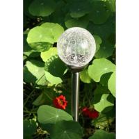 Balise solaire inox et boule verre craquelé 8 cm led multicolore                