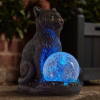 Chat globe verre craquelé solaire allumage multicolore                          