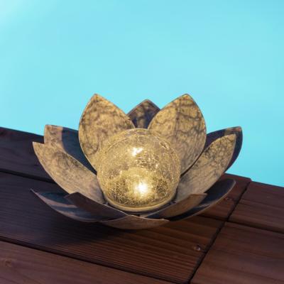 Lampe nénuphar solaire métal boule verre craquelé                               